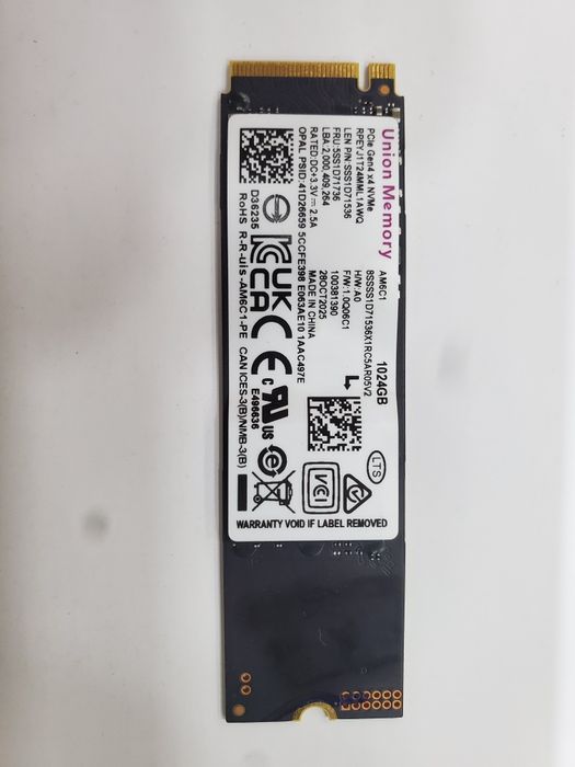 Ssd m2 nvme 1tb 1024gb Union Memory Garantiya 3oy Pullout