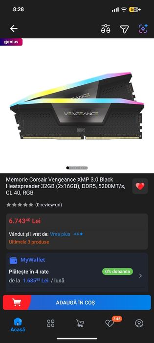 Vand corsair vengence 32gb(2x16) DDR5 5200mhz RGB intel xmp