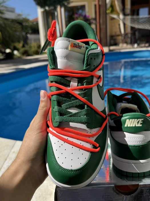 Nike Dunk Low Off-White Pine Green Кецове 45 EUR + Кутия