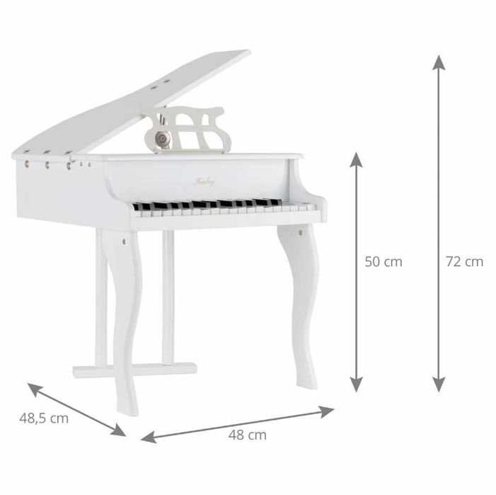 Pian de lemn pentru copii scaun inclus 48 cm alb / negru / roz
