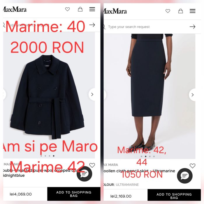 Nou50%REDUS Max Mara Palton, camasa, fusta, blana, geaca