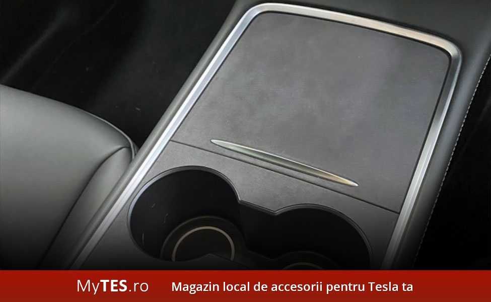 Protectie piele intoarsa consola centrala (negru/gri) Tesla Model 3/Y