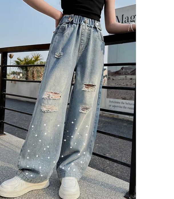 Pantaloni denim fete, 160 cm