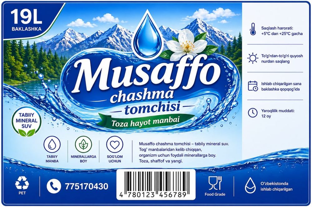 Musaffo chashma tomchisi. Sogʻlom hayot tanlovi. 19 letrlik 100% toza
