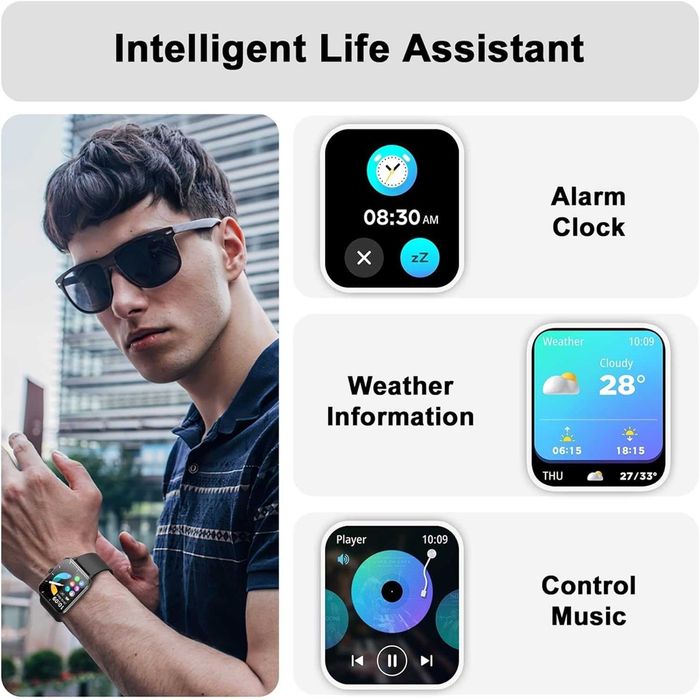 Смарт часовник IOWODO, монитор за сърдечен ритъм, IP68, iOS Android