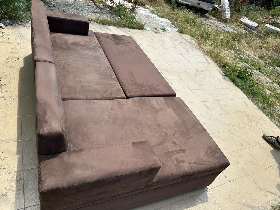 Ъглов диван – кафяв, 240 × 140 см