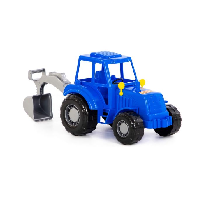 Синий трактор с лопатой.