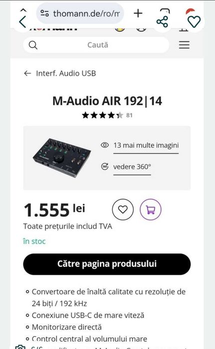 Interfata audio USB M-Audio AIR 192|14