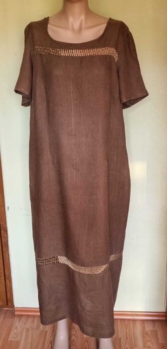 Rochie midi spre maxi, verde olive, in 100%, marimea L