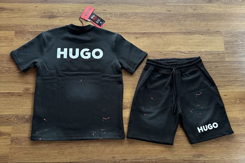 Мъжки,памучен,къс комплект Hugo BOSS с лого и отпред и на гърба на тениската
