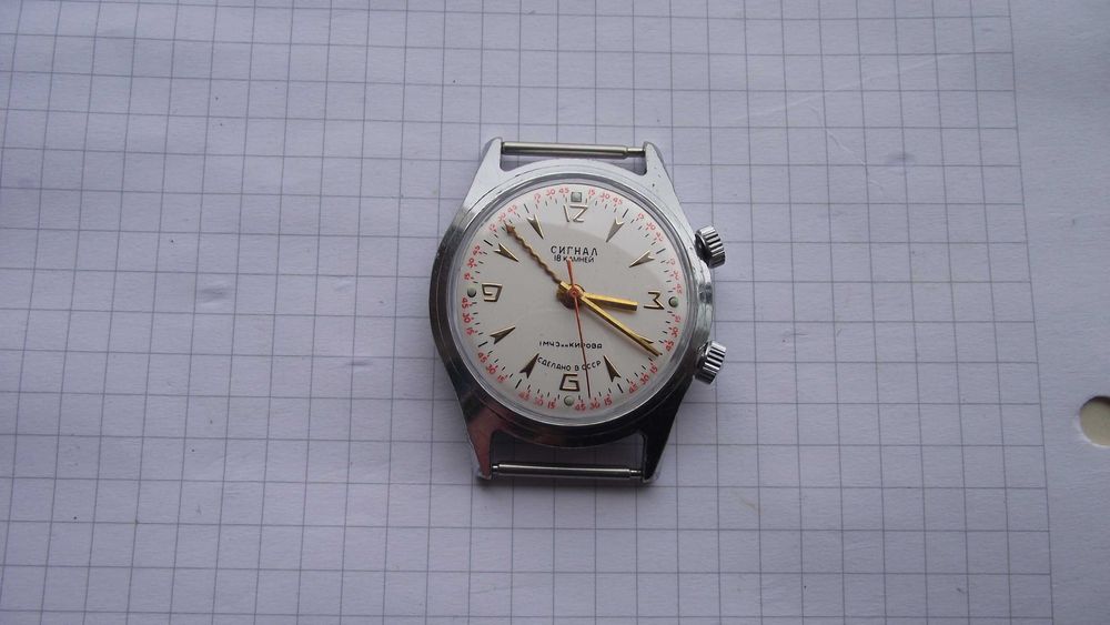 ЧАСОВНИК/Poljot СИГНАЛ-аларма/18к.мех-2612.1-стоманена каса-Рядък-СССР