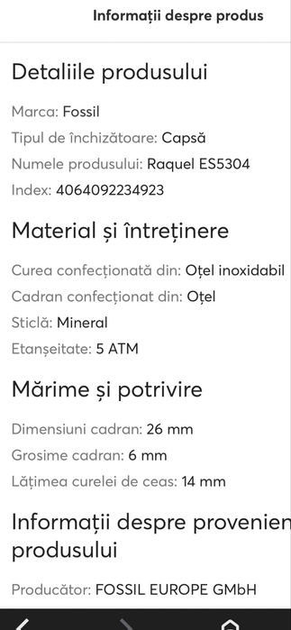 Ceas dama fossil nou cu eticheta