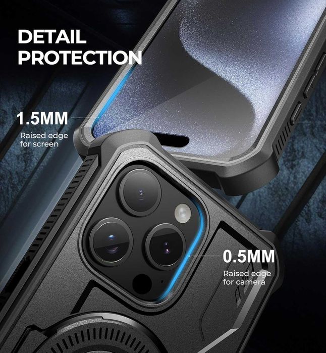 Калъф Dexnor за iPhone 15 Pro Max Съвместим с MagSafe, стойка, черен