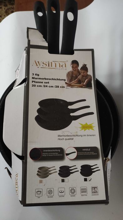 Нов комплект от 3 тигана с мраморно покритие+индукция