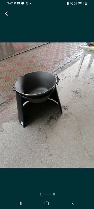 Ceaun fontă pură 22 L + paravan vânt + capac inox + transport inclus