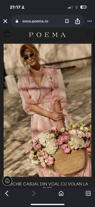 Rochie POEMA midi din voal cu imprimeu floral