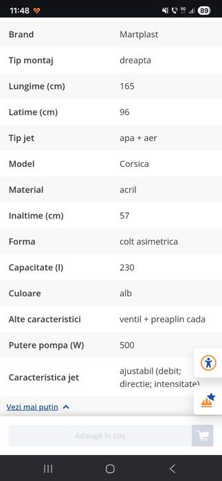 Ocazie! Cada baie cu hidromasaj asimetrica, pe colt, dreapta Martplast Corsica, acril, 165 x 96 cm