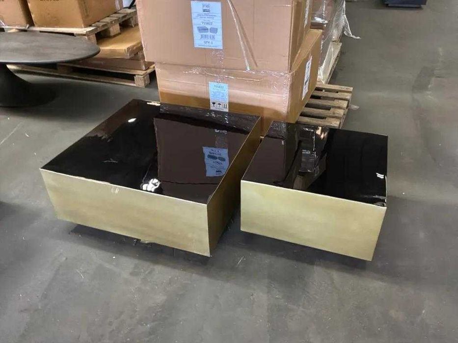 Set 2 măsuțe cafea design industrial, finisaj auriu și negru