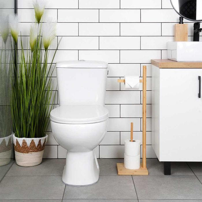 Стойка за тоалетна хартия с място за резервни ролки, бамбук 70 cm