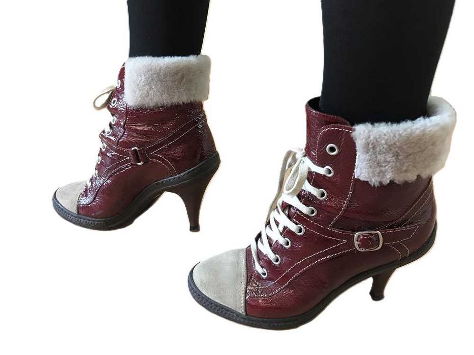 Боти естествен лак и велур 36 номер