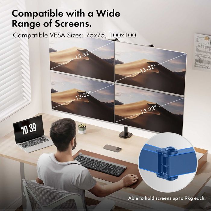 Suport pentru 4 monitoare Vonhaus®, monitor cu diagonala intre 17-32"