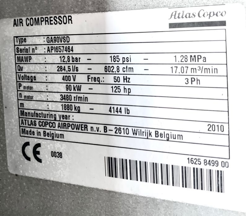 Compresor cu surub 90kw, 17,07mc/min