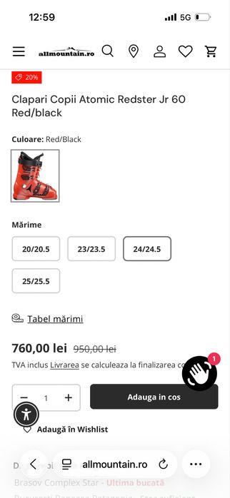 Clapari schi ski copii Atomic Redster 24.5 noi nou