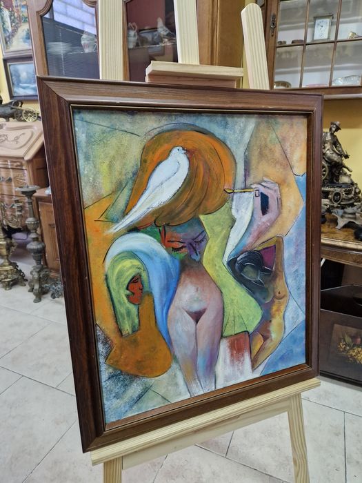 Страхотна много красива антикварна картина масло върху платно