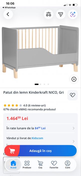 Patut bebelus din lemn cu saltea si masa