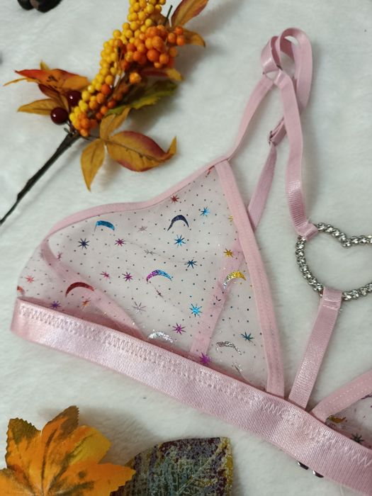 Sutien bustiera fantasy bondage Japan style roz cu steluțe și luna mărimea XS-S bust mic