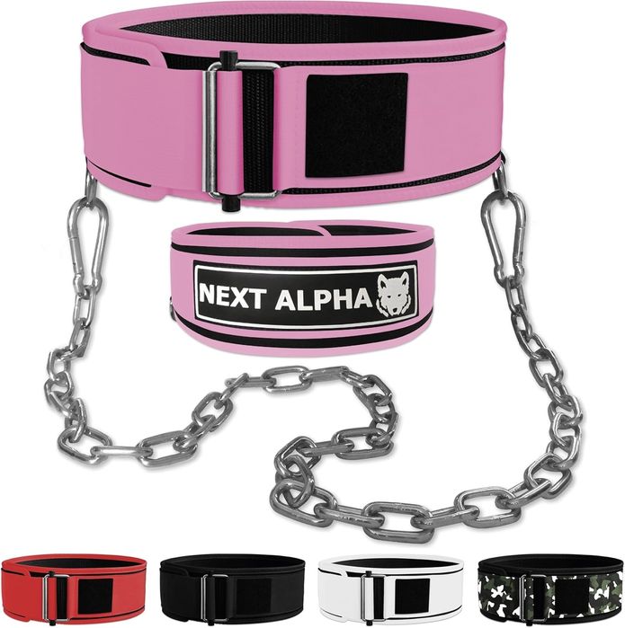 Фитнес колан за вдигане на тежести с верига. XL розов