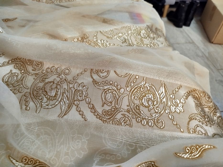 Тюль шторы готовые капрон с позолотой