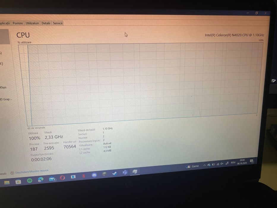 Laptop HP – Intel Celeron N4020 / SSD 256GB Samsung / Stare foarte bună