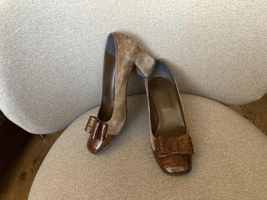 Pantofi dama din piele maro, 38, cu funda