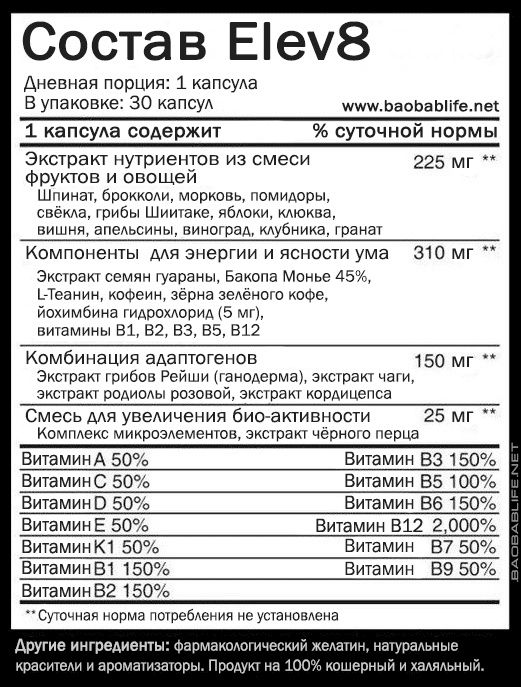 Клеточное питание капсулы Елев8,Акселер,Бикардио,Дринк,Elev8,Элев,Элиф