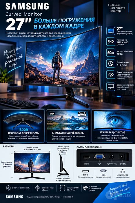Продам монитор Samsung 27″ Curved Full HD