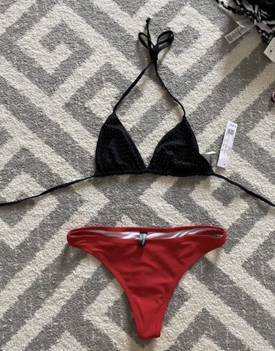 Costum baie, slip tanga S, sutien push-up bureti L(potrivit pt 80-85B)