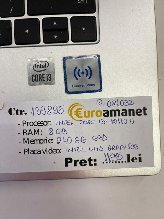 Laptop Huawei Intel Core i3-10110U 8GB RAM 240 GB SSD -A-