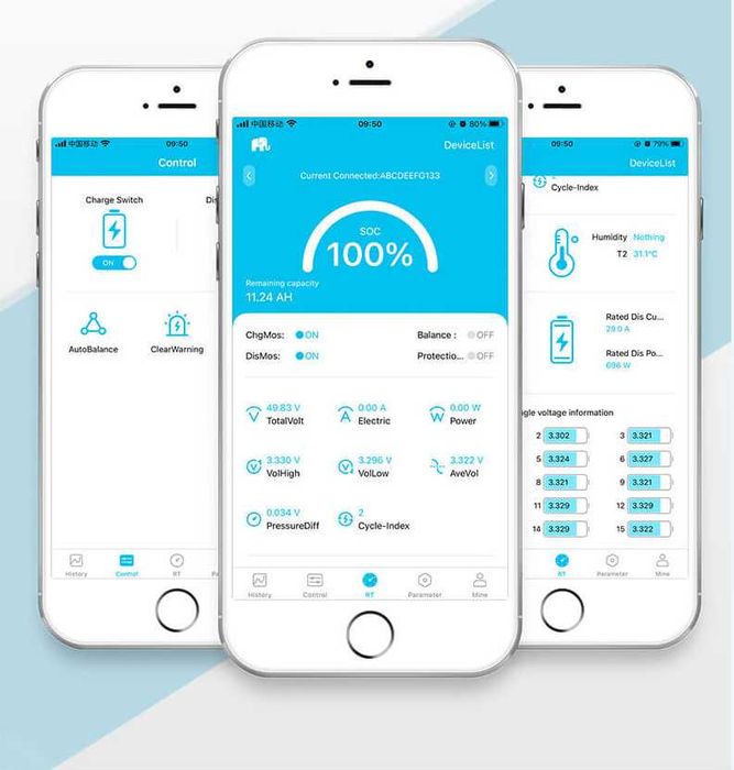 BMS smart 7S-17S 20/60A cu Bluetooth pt baterii de la 36V pana la 63V