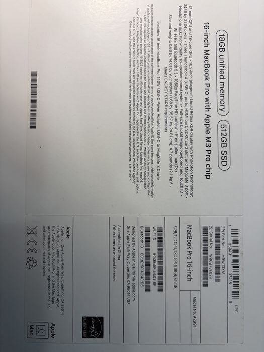 MacBook Pro 16″ M3 Pro / 18 ГБ / 512 ГБ SSD / 89% АКБ