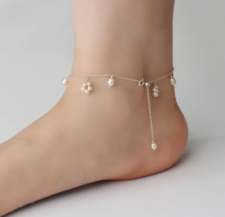 Натуральный жемчуг серебро браслет на ногу