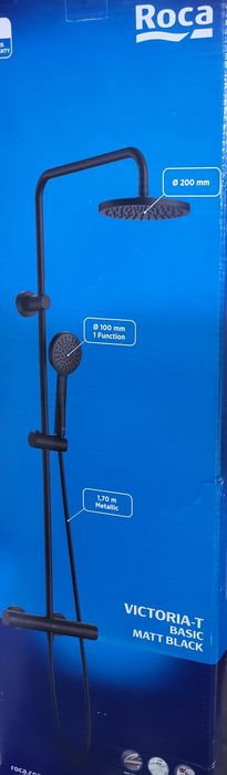 Coloana dus cu baterie si termostat Roca Victoria-T, negru mat