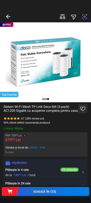 Sistem Wi-Fi Mesh TP-Link Deco M4 (3-pack) AC1200 Gigabit