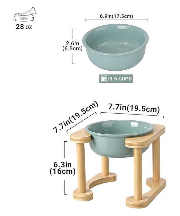 Bol ceramic inaltat pentru caine, 17.5 cm, SPUNKYJUNKY