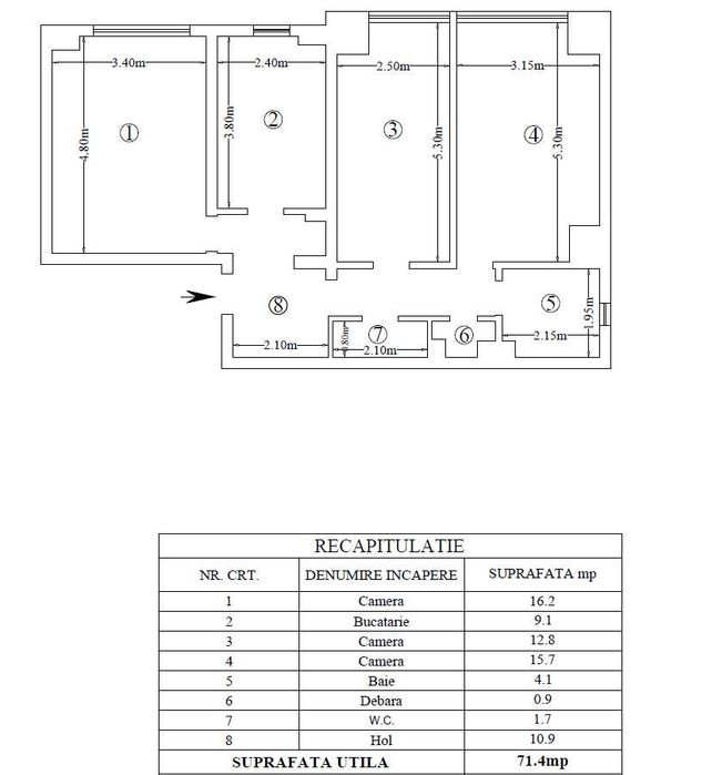 Proprietar – 3 camere decomandat Frumoasa, 71 mp, 2 băi, mobilat/utilat, boxă