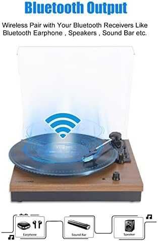 Нов Елегантен Винил Плеър с Bluetooth 3 Скорости Висококачествен Звук