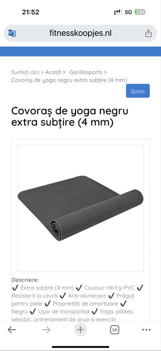 Saltea yoga subtire usor de transportat made in Germany pret 70 lei