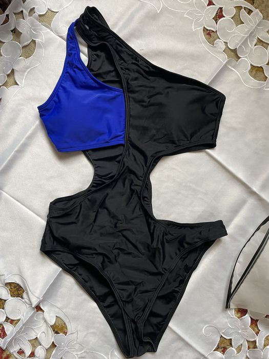 Costum de baie intreb negru albastru Marime M