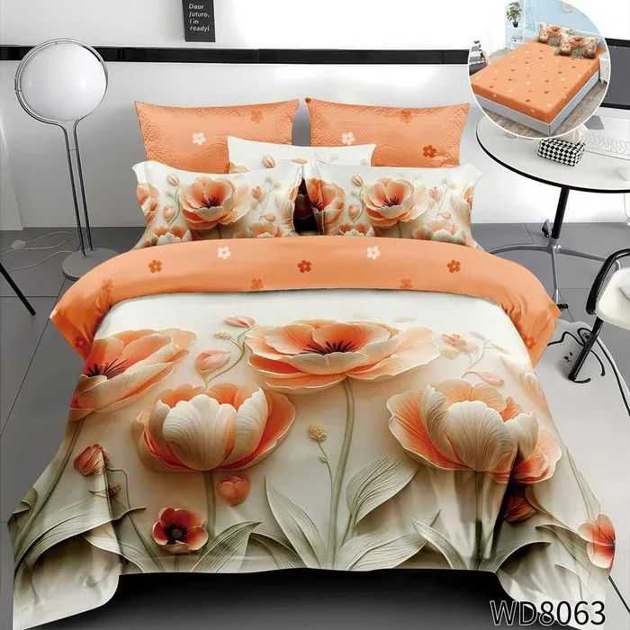 Флорален комплект с ластик, 100% памук 1 бр. х плик за завивка 200 x 230 cm 1 бр. х долен чаршаф с ластик 180 х 200 cm + 25 cm 2 бр.  калъфки 55 x 80