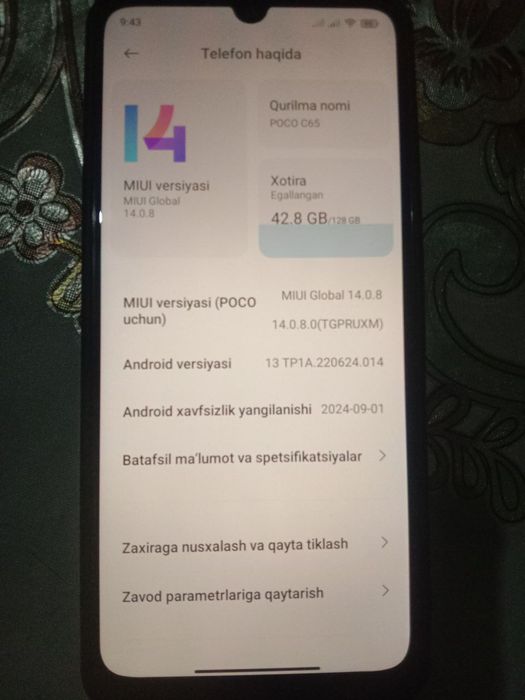 Poco c65 kafolatlari bor yangiday turipti 2 oy ishlatildi endi